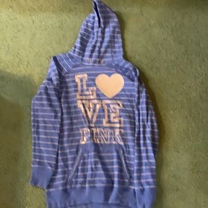Victoria Secret Pink Blue & Silver Tunic Hoodie Size Large